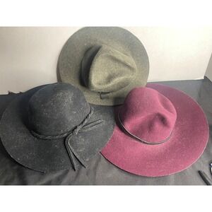 Betmar New York Wool‎ Felt Hat Bundle 3pc Black Olive Plum Fedora Wide Brim
